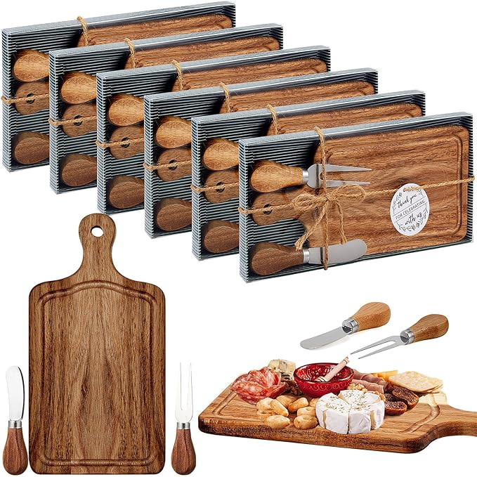 6 Set Bridal Baby Shower Cheese Prizes Wooden Square Board Gift Set Knives Forks Thank You Tags w... | Amazon (US)