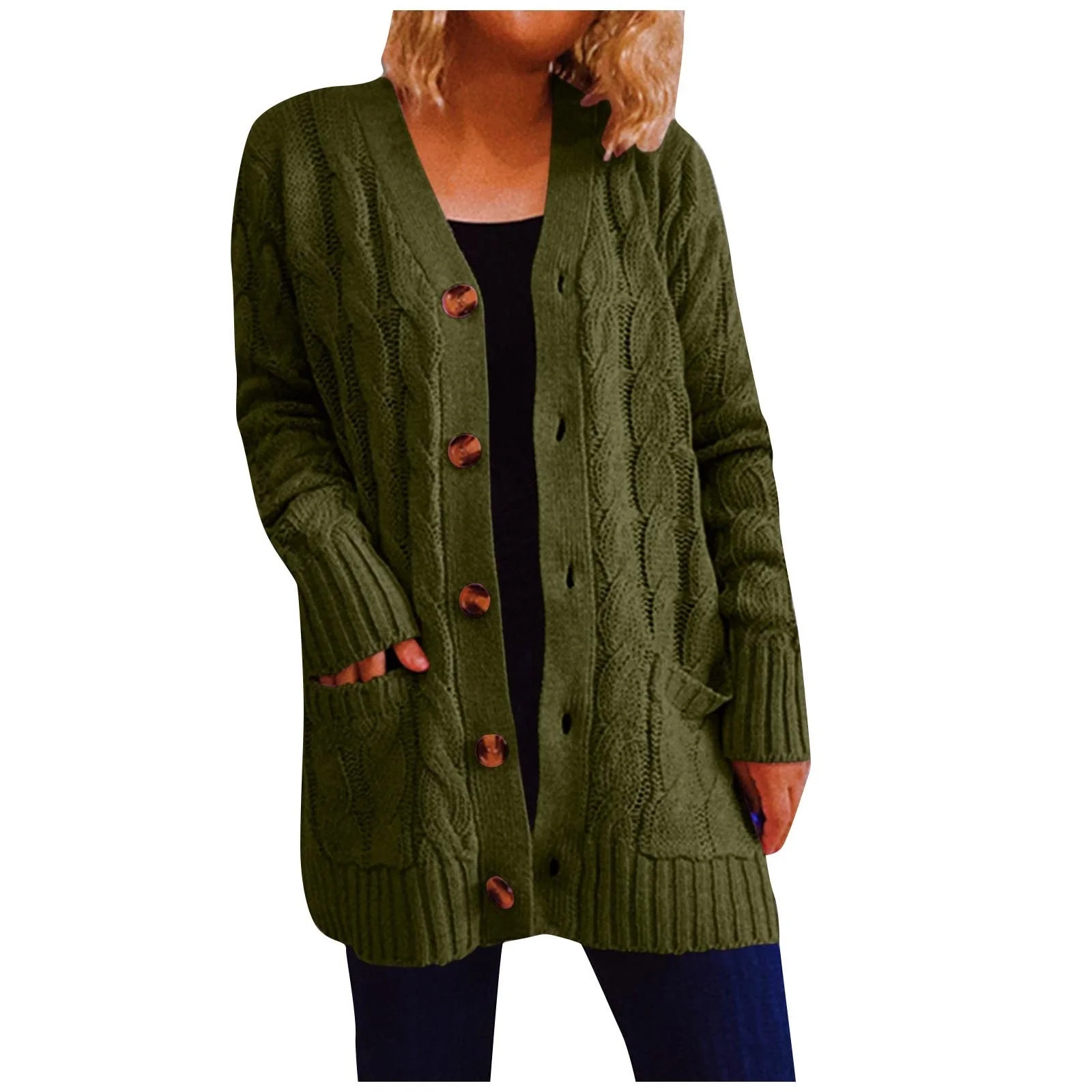Timegard Cardigan Sweaters for Women Button up Mid Long Knit Jacket Winter Comfy Coat with Pocket... | Walmart (CA)
