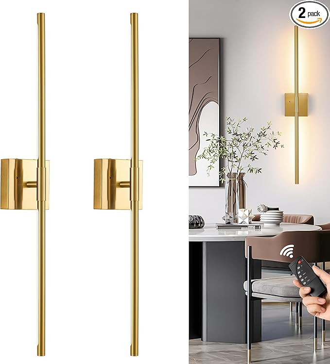 Gold Battery Operated Wall Sconces, Dimmable Wall Sconces with Remote Control, Rechargeable Sconc... | Amazon (US)