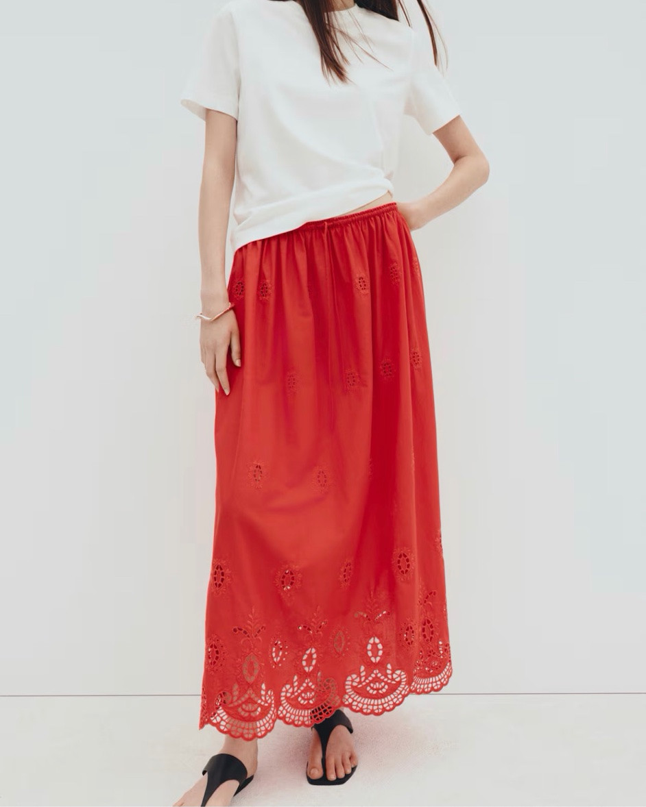Red eyelet midi skirt

#LTKSeasonal