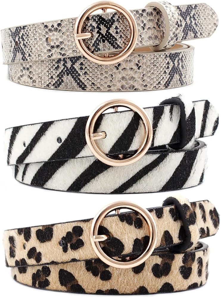 Generic 3 Pcs Punk PU Leather Belt Leopard Print Snake Print Zebra Print Waistband Waist Belt for... | Amazon (US)