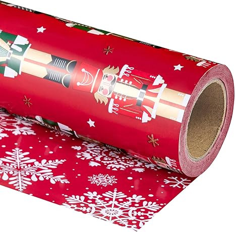 WRAPAHOLIC Reversible Nutcracker Christmas Wrapping Paper - Mini Roll - 17 Inch x 33 Feet - Red N... | Amazon (US)