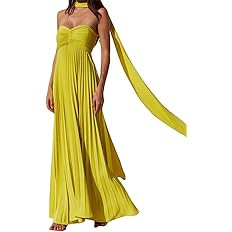 Recious Womens Sexy Off Shoulder Ruched Ruffles A-Line Pleated Party Clubwear Long Dress | Amazon (US)