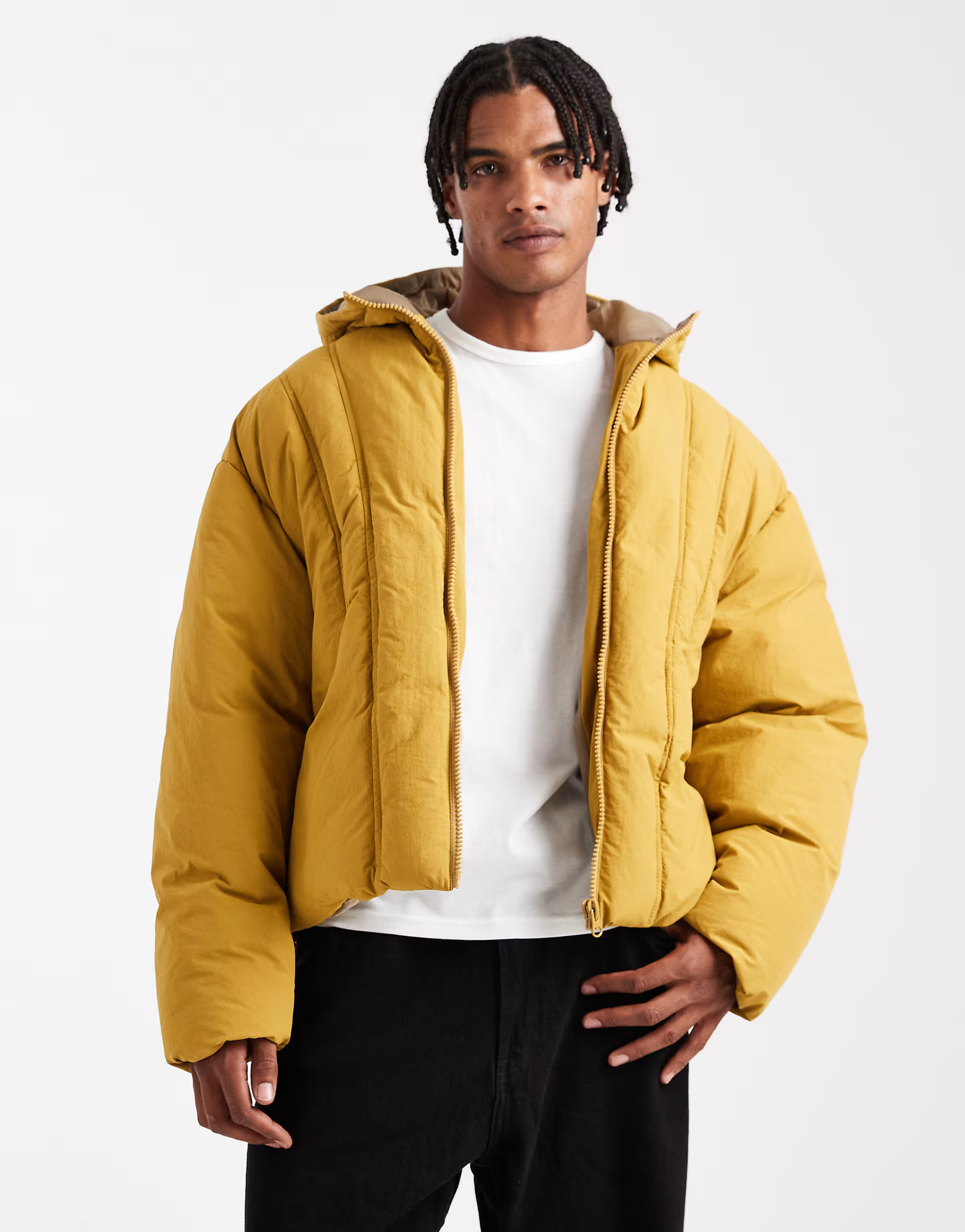 ASOS DESIGN oversized puffer jacket in dark mustard | ASOS (Global)
