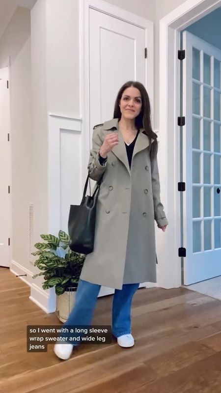 DAILY LOOK | rainy Spring outfit idea. 

Trench coat, wide leg jeans, Spring style, Chicwish, AYR, Sezane

#LTKstyletip