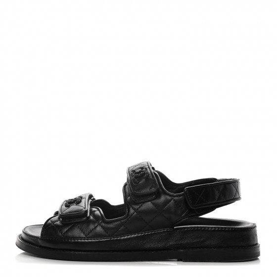 CHANEL Lambskin Velcro Dad Sandals 36 Black | Fashionphile