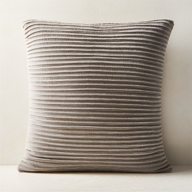 Paola Pleated Warm Grey Velvet Throw Pillow with Down-Alternative Insert 20'' + Reviews | CB2 | CB2