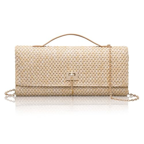 Larcenciel Top Handle Straw Clutch Purses for Women with Turn Lock Closure, Summer Woven Beach Purse & Chain Strap, Boho Crossbody Shoulder Handbags for Wedding Prom Night Vacation,11.8x5.5x1.2inch | Amazon (US)