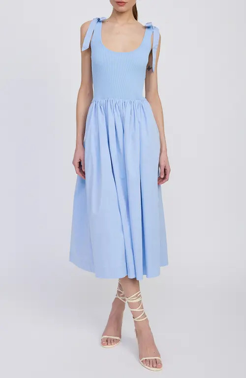 En Saison Wren Mixed Media Midi Sundress in Blue at Nordstrom, Size X-Small | Nordstrom