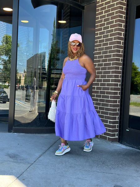 Comfy casual summer dress and sneakers outfit 

NY Pink Baseball Cap
Purple dress with pockets 
Chloe sneakers 
White bag

#LTKStyleTip #LTKMidsize #LTKOver40