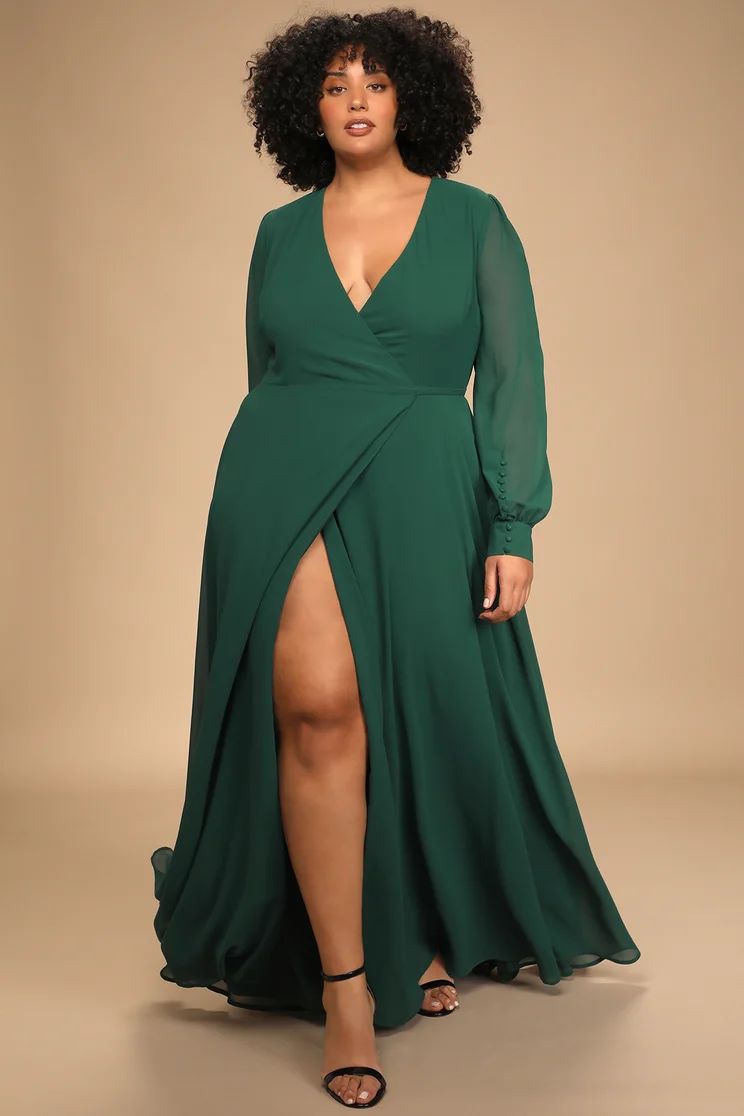 My Whole Heart Emerald Green Long Sleeve Wrap Dress | Lulus (US)