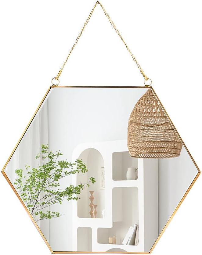 LONGWIN Hanging Wall Hexagon Mirror Decor Gold Geometric Mirror with Chain for Bathroom Bedroom L... | Amazon (US)