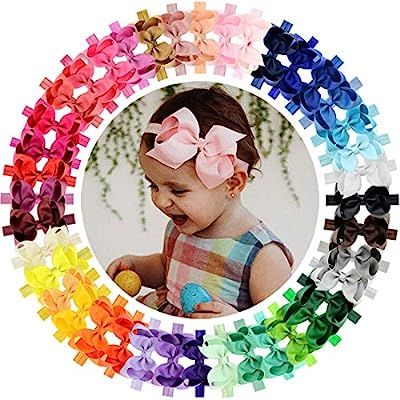 Baby Girls Headbands 40Pcs 4.5" Boutique Grosgrain Ribbon Hair Bow Headbands for Baby Girls Infan... | Amazon (US)