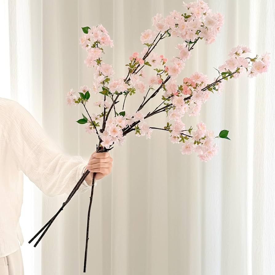 Senjie Artificial Cherry Blossom Branches, Fake Flowers Bouquet with Real Touch Long Stems, Faux ... | Amazon (US)