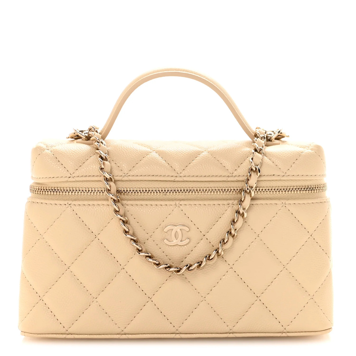 Chanel Caviar Quilted Top Handle Slim Vanity With Chain Beige 1878996 | FASHIONPHILE (US)