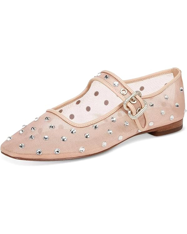 olomisa Rhinestones Ballet Flats for Women, Sparkly Mary Jane Flats Ballerina Square Toe Buckle S... | Amazon (US)