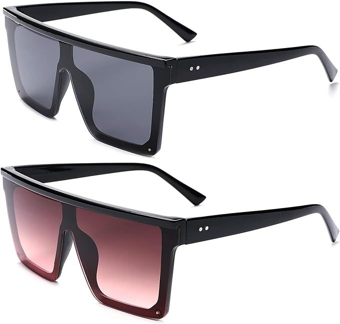 Women Square Oversized Sunglasses Fashion Flat Top Shield Rimless Shades UV400 | Amazon (US)