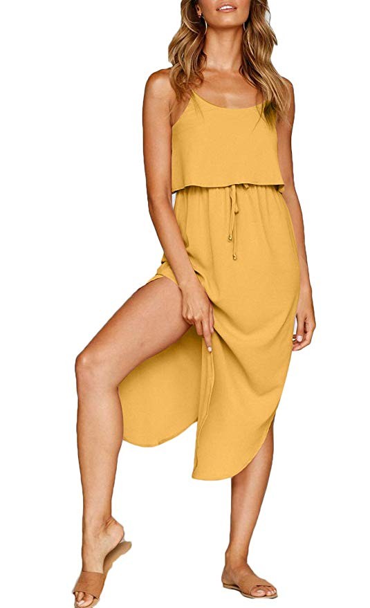 NERLEROLIAN Women's Adjustable Strappy Split Summer Beach Casual Midi Dress | Amazon (US)