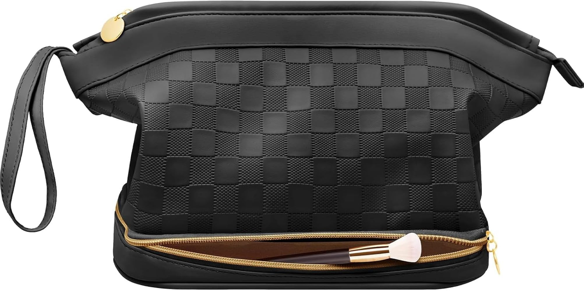 Large Makeup Bag for Women, Double Layer Travel Makeup Bag with Brush Compartment, Waterproof PU ... | Amazon (US)