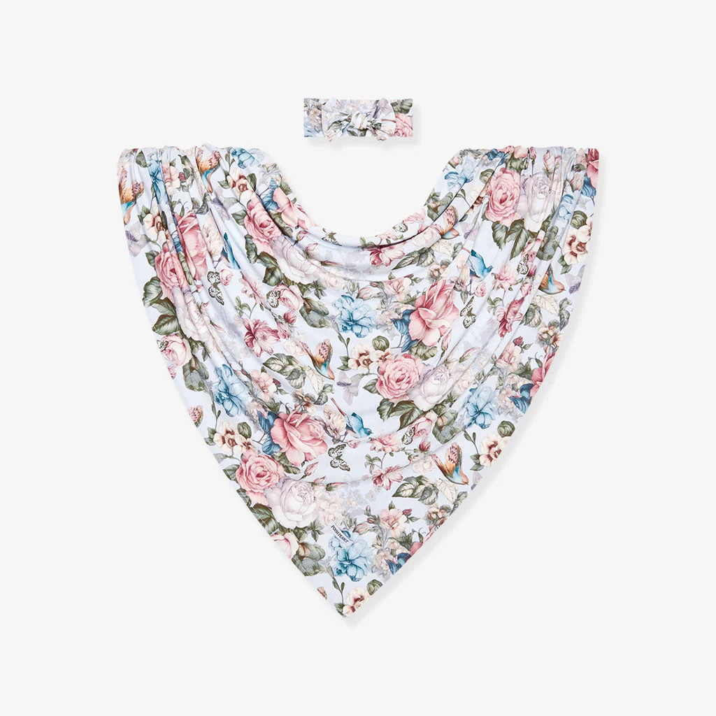 Floral Blue Swaddle Headband Set | Amarantha | Posh Peanut