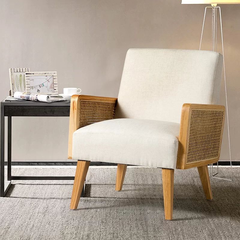 Esme Upholstered Accent Chair with Rattan Arms | Wayfair Professional
