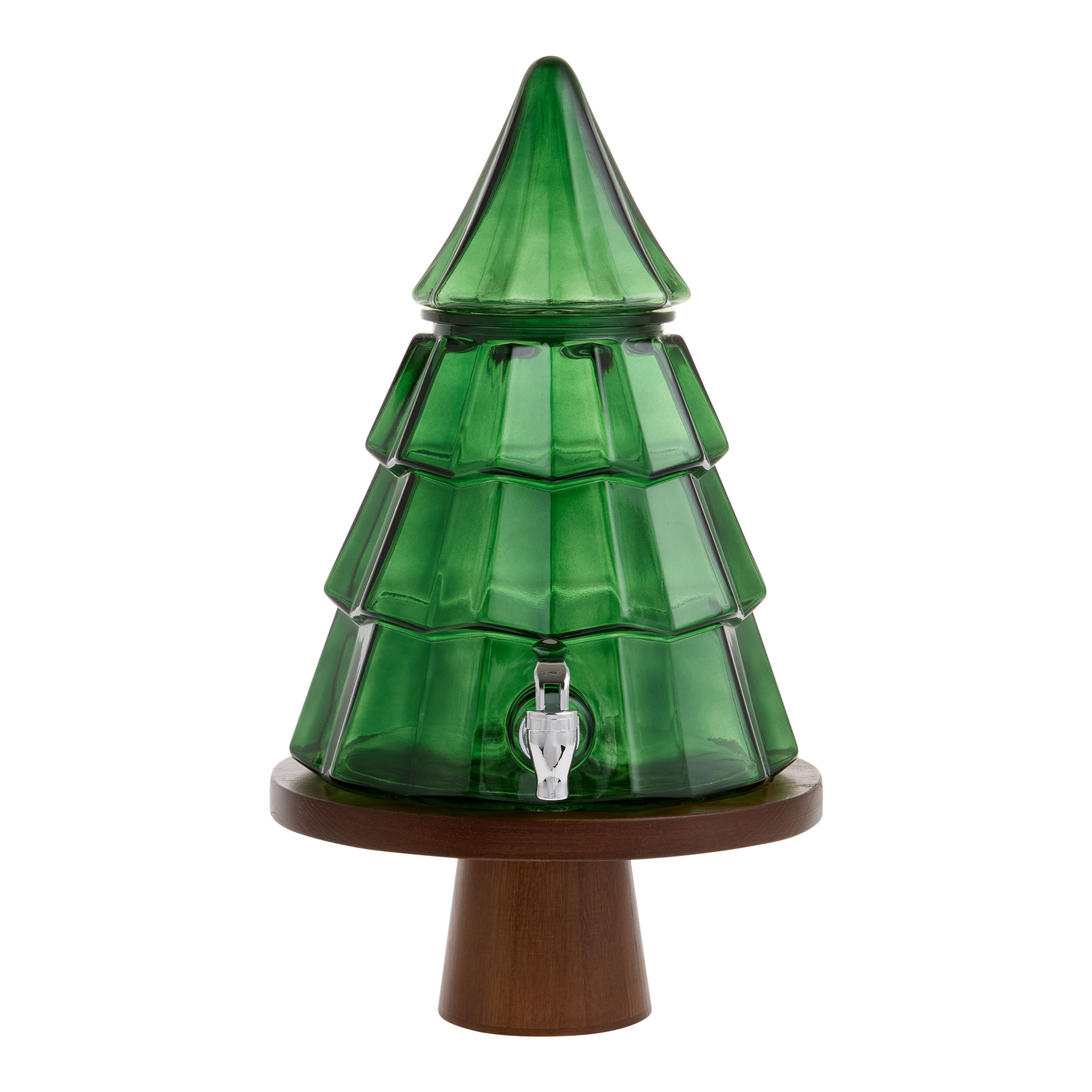 Green Glass and Wood Tree Figural Beverage Dispenser with Stand | World Market