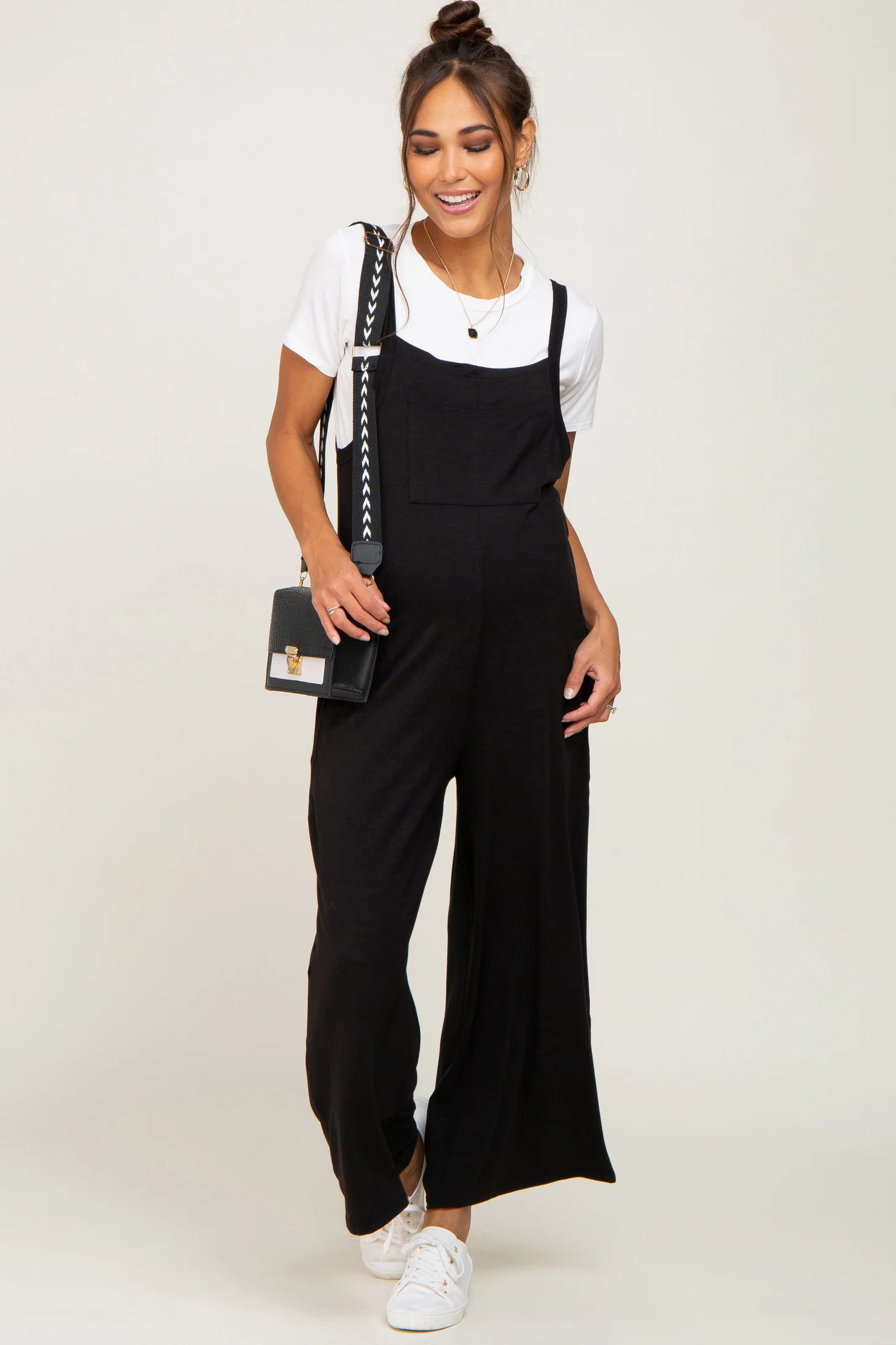 Black Sleeveless Pocketed Wide Leg Maternity Jumpsuit | PinkBlush Maternity