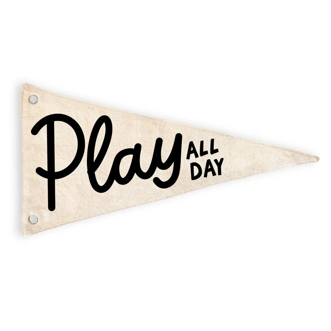 Play All Day Canvas Pennant Flag Wall Hanging Minimalist Kids Room Decor Playroom Decor Banner Ca... | Etsy (US)