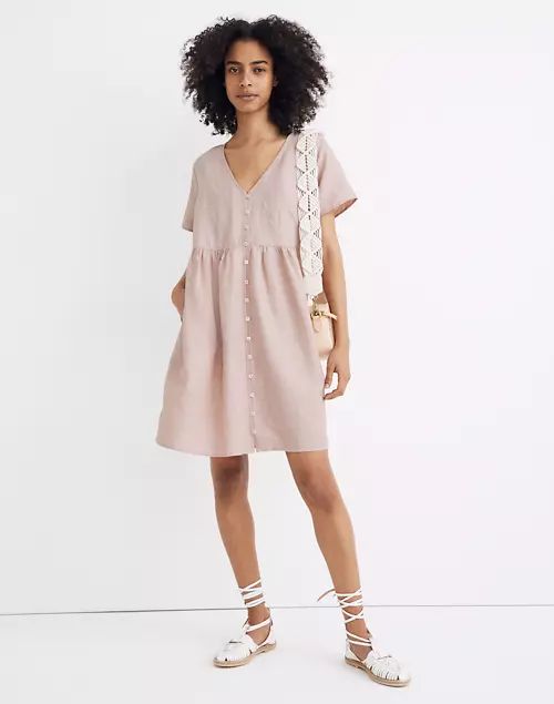 Linen-Blend V-Neck Button-Front Mini Dress | Madewell