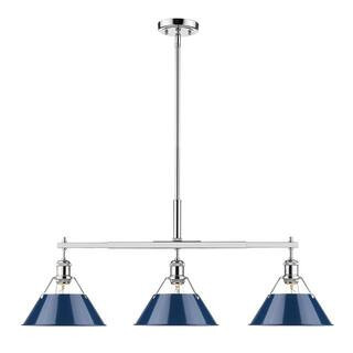 Orwell 3-Light Chrome with Navy Shade Linear Pendant | The Home Depot