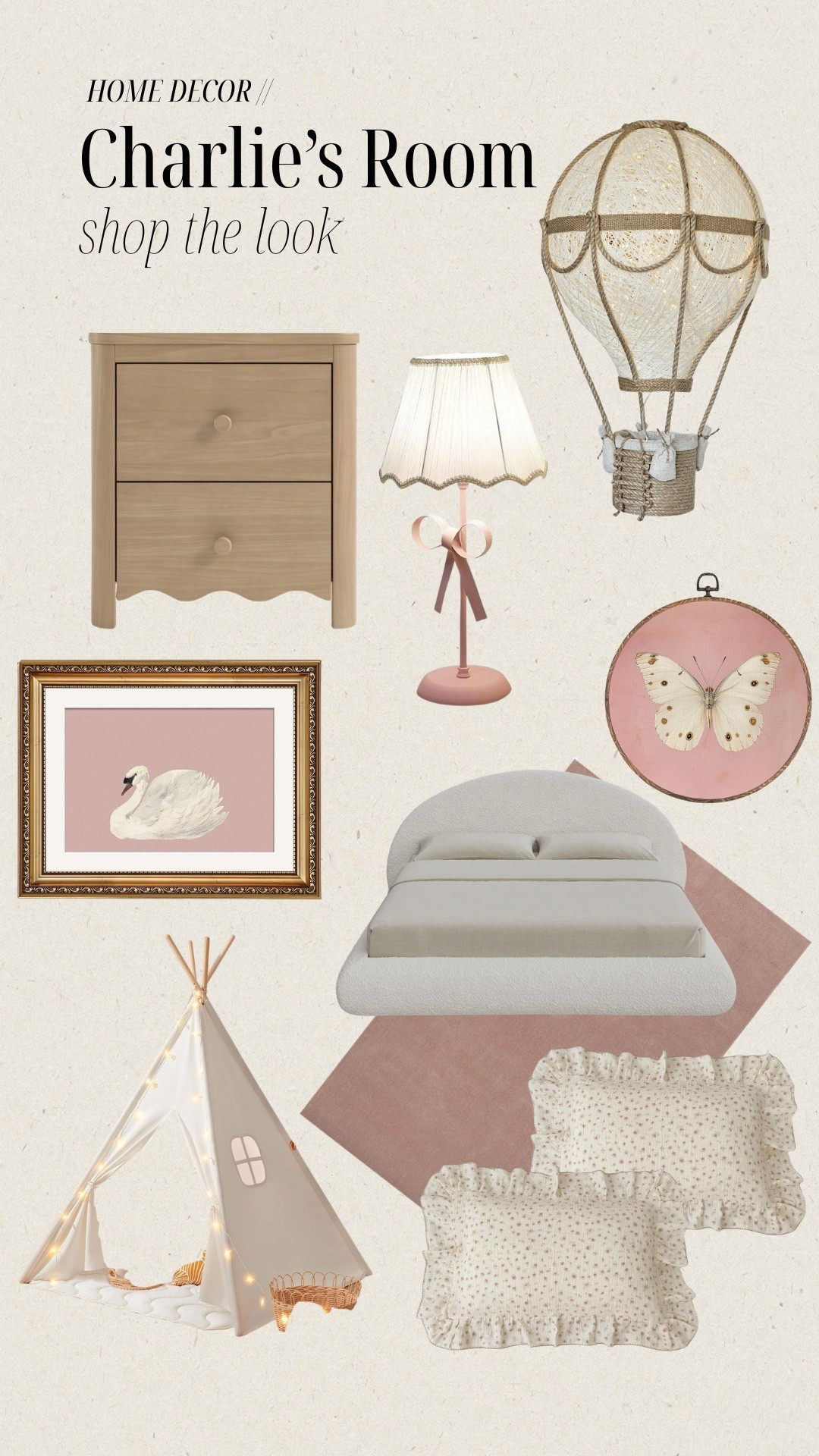 Charlie’s room • Shop the look ☁️
She has cloud wallpaper on one wall and beige limewash on the other 3!

Girls room • room inspo • pink and neutral • home decor • bedroom decor

#LTKmomlife #LTKKids #LTKHome