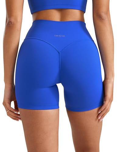 INGIA Womens High Waist No Front Seam Scrunch Butt Biker Shorts 5 Inches V-Back Scrunch Booty Gym Workouts Royal XX-Small | Amazon (US)