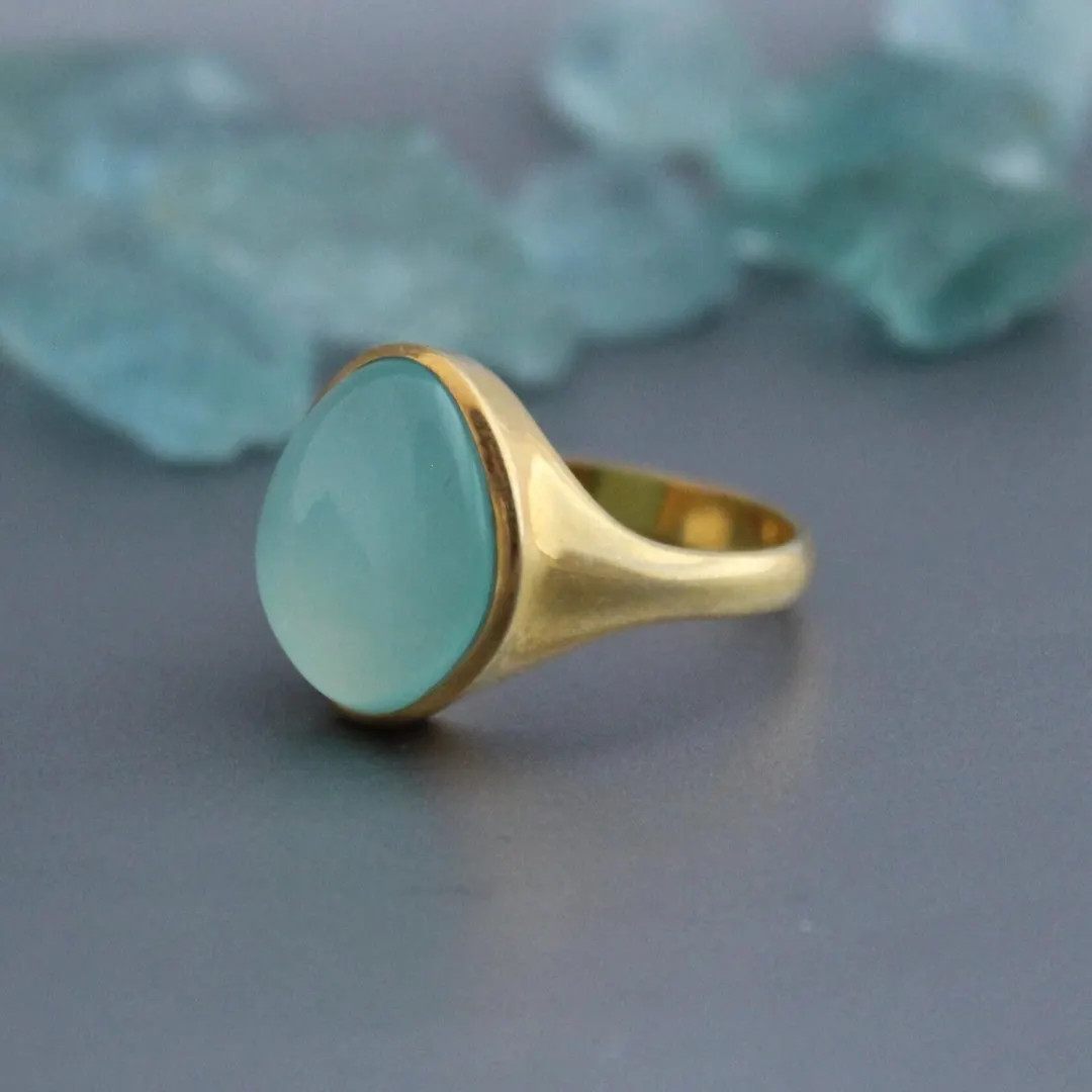 Aqua Chalcedony Gold Ring, Designer Silver Ring, March Birthstone, Bridesmaid Jewelry, Solitaire ... | Etsy (Global)