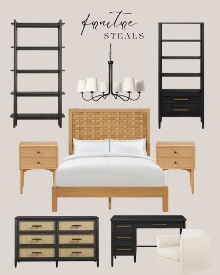 Walmart favorite steals:
Natural wood bed. Natural wood nightstands. Black dresser modern. Black desk modern. Black bookshelves. Black chandelier.

#LTKsalealert #LTKhome