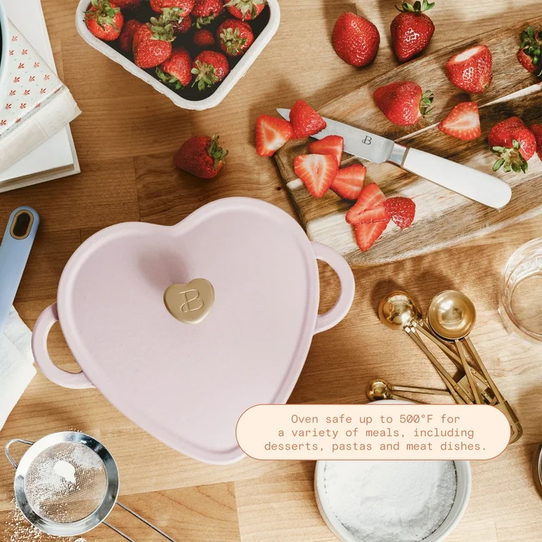 Beautiful 2QT Cast Iron Heart Dutch Oven, Pink Champagne by Drew Barrymore - Walmart.com | Walmart (US)