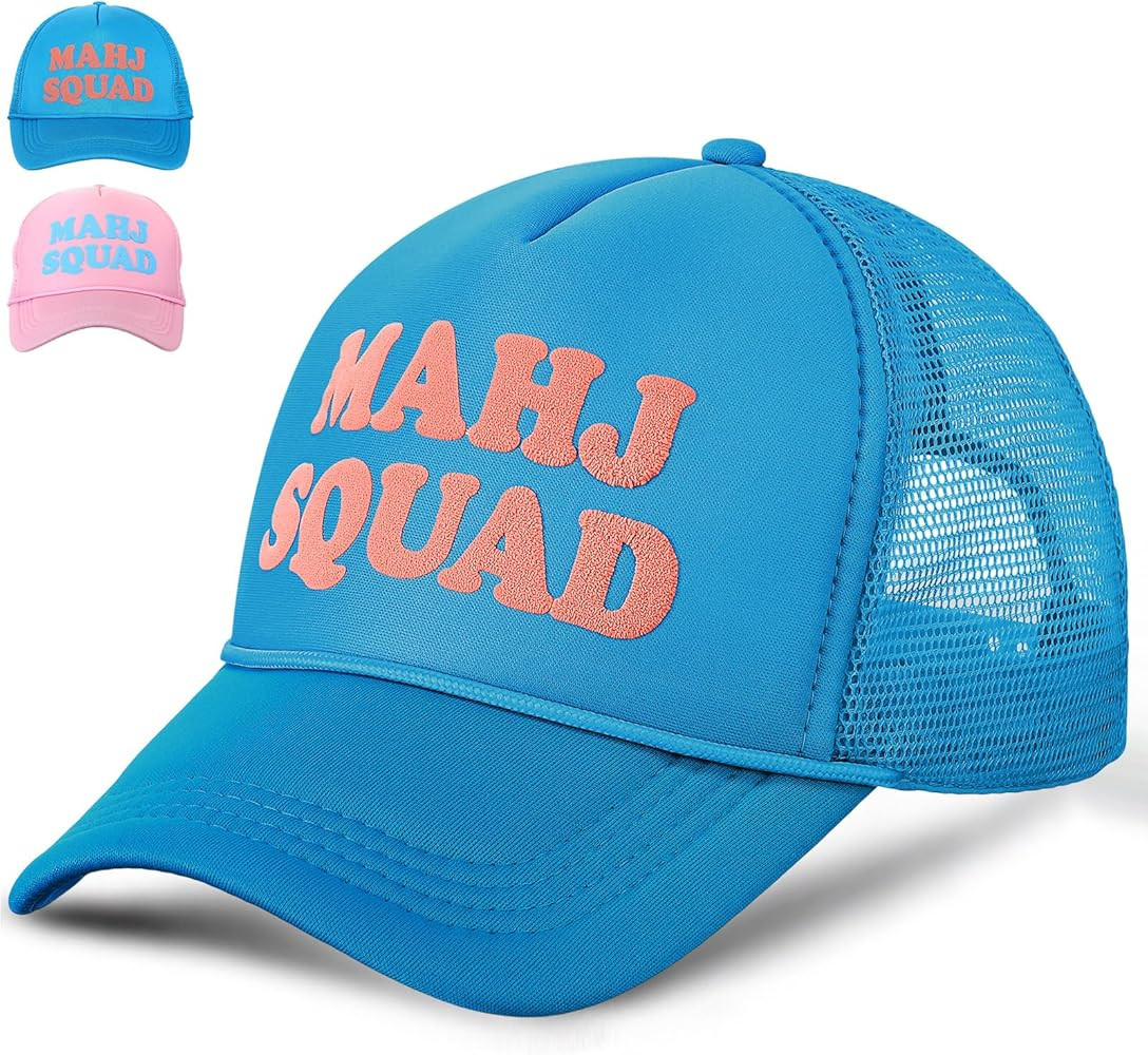 Mahjong Print Trucker Hat Mahj Squad Embroidered Cap Mahj Cap Foam Trucker Hat for Mahjong Access... | Amazon (US)