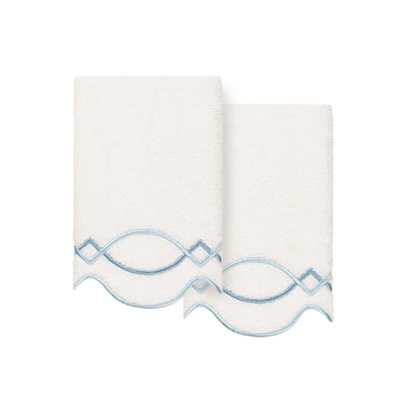 100% Turkish Cotton DIAMOND CHAIN Scallop 2PC Embellished Fingertip Towel Set | Wayfair North America
