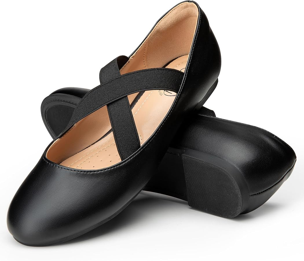 Trary Ballet Flats for Women, Round Toe Mary Jane Shoes, Black Flats with Ankle Strap, Wide Width... | Amazon (US)