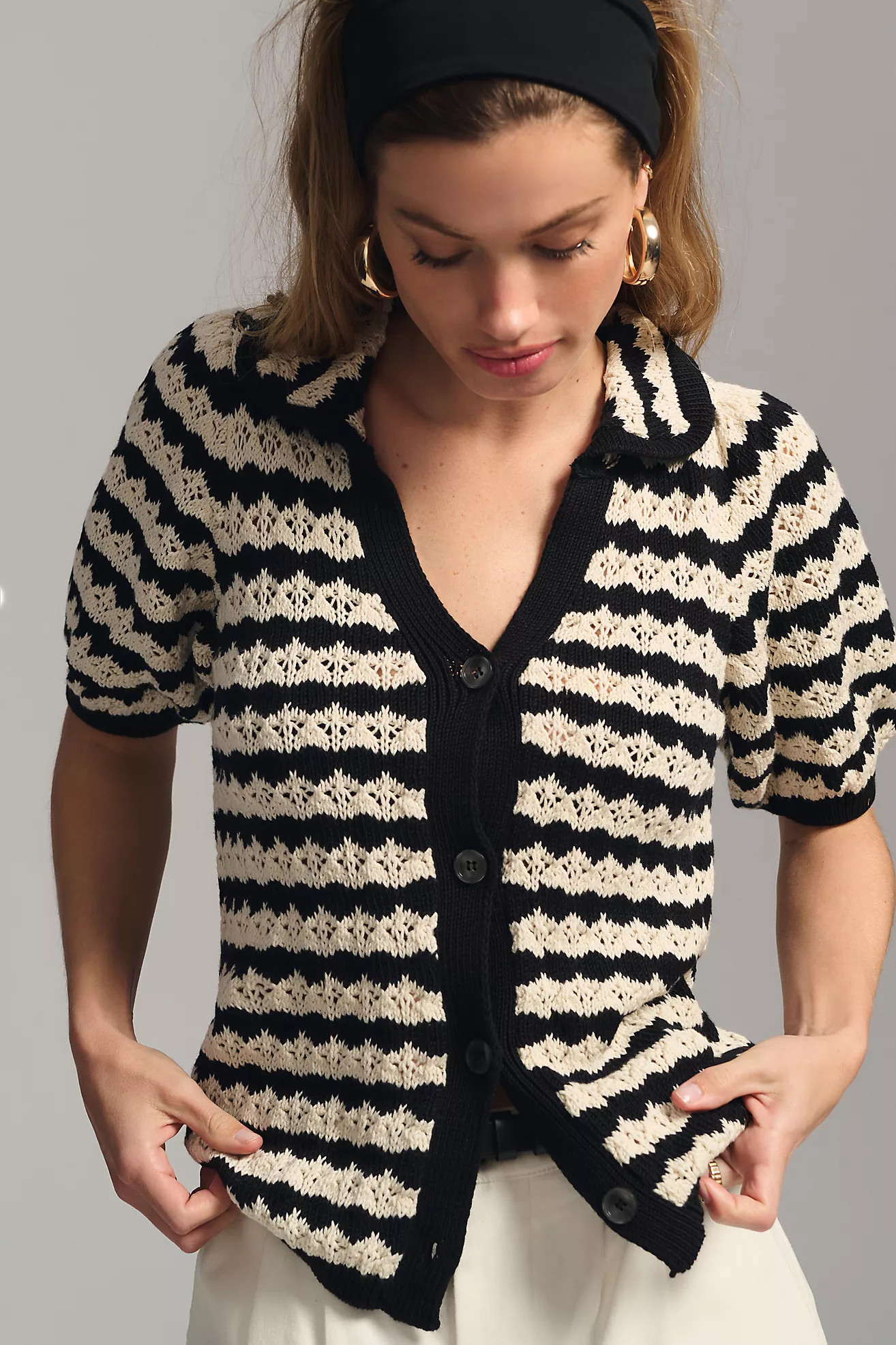 Maeve Short-Sleeve Polo Cardigan Sweater | Anthropologie (US)