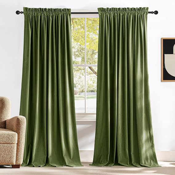 NICETOWN Moss Green Velvet Curtains and Drapes,Thermal Insulated Soft Window Velvet Curtains for ... | Amazon (CA)