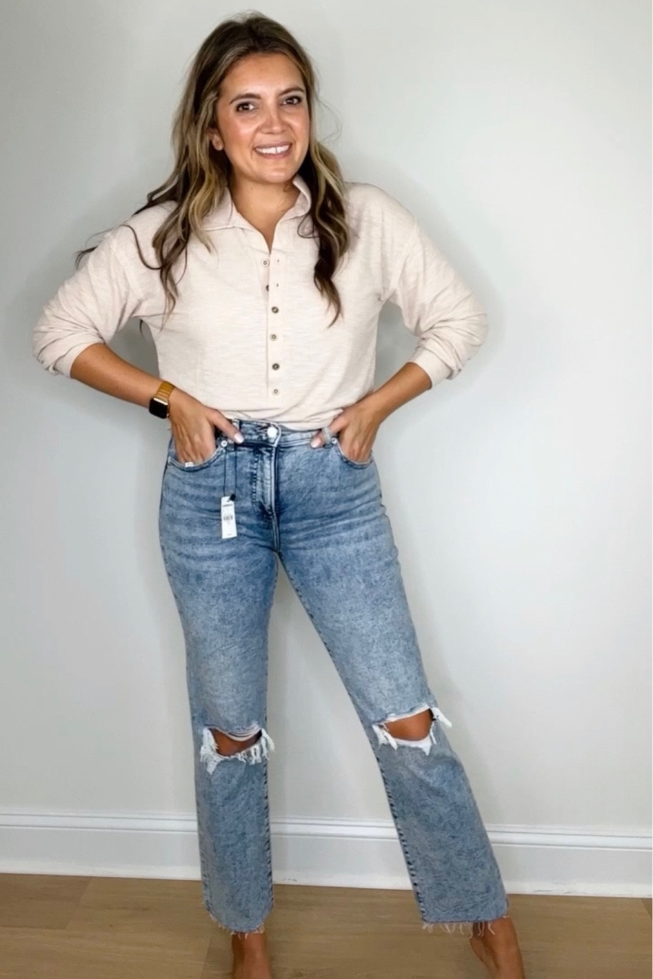 Straight leg express jeans only $45! These fit like a DREAM!! Just enough stretch and perfect distressing. I’m in a 6 tall. 

#LTKsalealert #LTKunder50 #LTKunder100