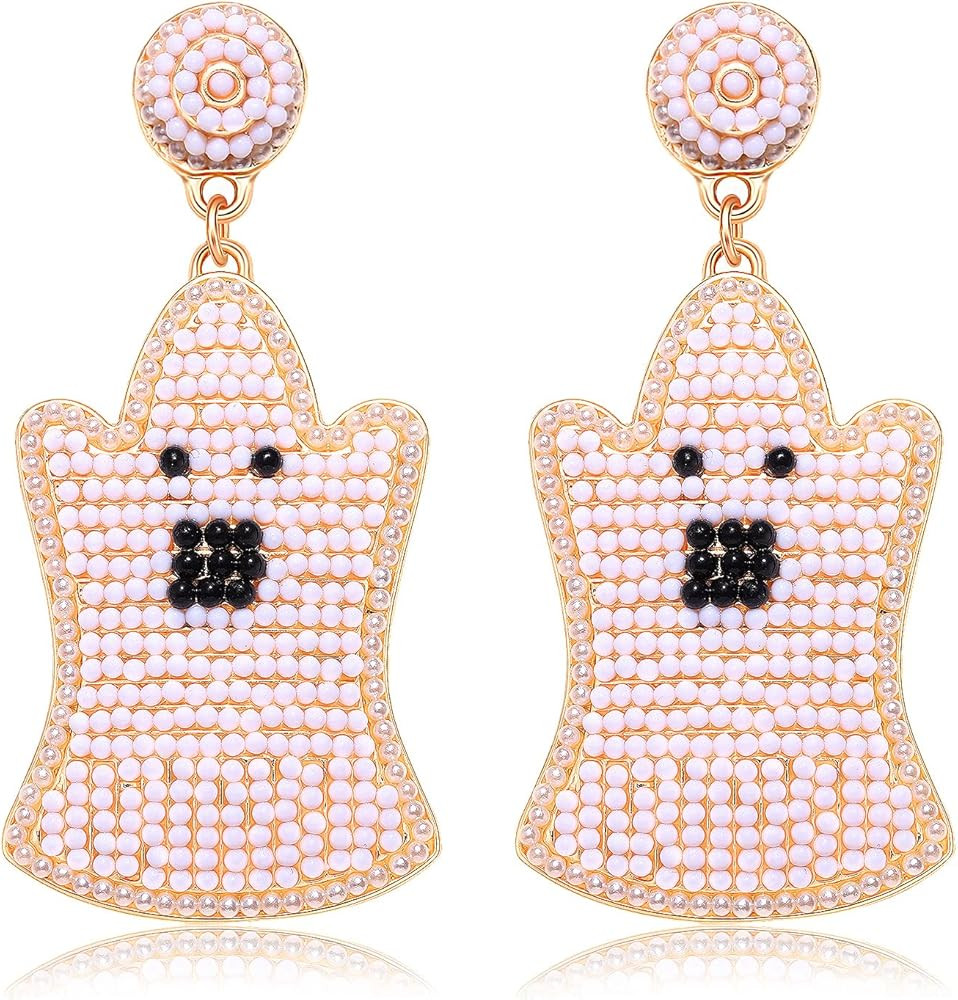 Halloween Earrings Beaded Boo Candy Corn Ghost Earrings for Women Statement Spooky Pumpkin Drop D... | Amazon (US)