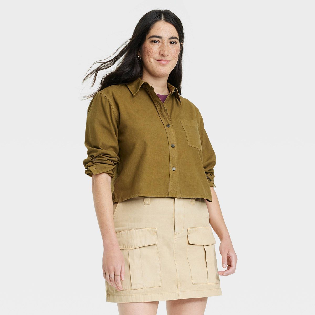 Women's Long Sleeve Button-Down Cropped Shirt - Universal Thread™ | Target