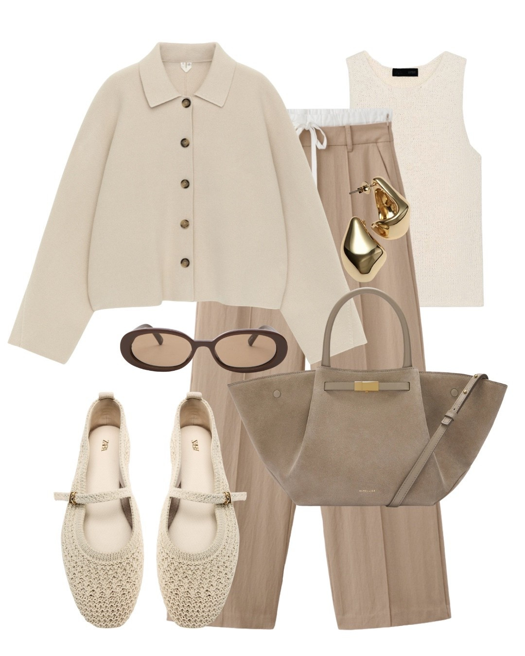 NEUTRAL OUTFIT - This is so pretty for as sunny spring day. Love these beige tailored trousers with drawstring for a more relaxed style, styled with a tank top and knitted jacket for a chic and polished look

#springoutfit #flats #cardigan

#LTKeurope #LTKshoes #LTKspring