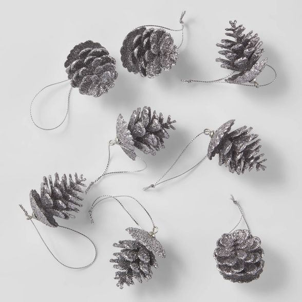 8ct Glitter Pinecone Christmas Ornament Set Silver - Wondershop™ | Target