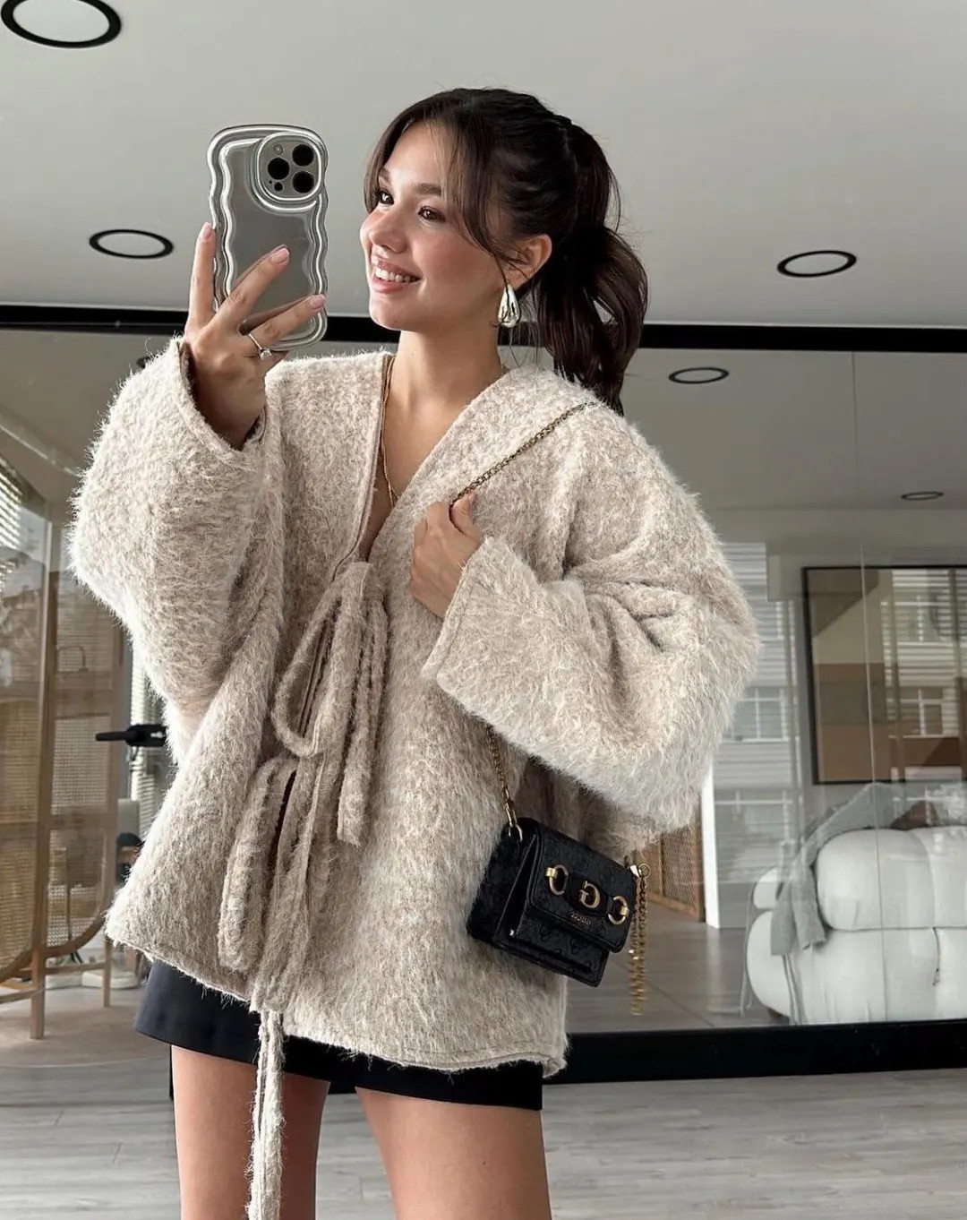 Merino Lamb Wool Tied Jacket, Oversized Fleece Sweater,winter Fall Outfit,minimalist Knitwear - E... | Etsy (US)