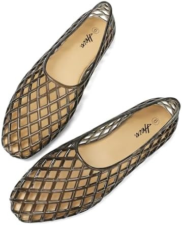 HEVA Women's Jelly Mesh Flats Breathable Clear Hollow Shoes Summer Beach Jellies Ballet Sandals | Amazon (US)