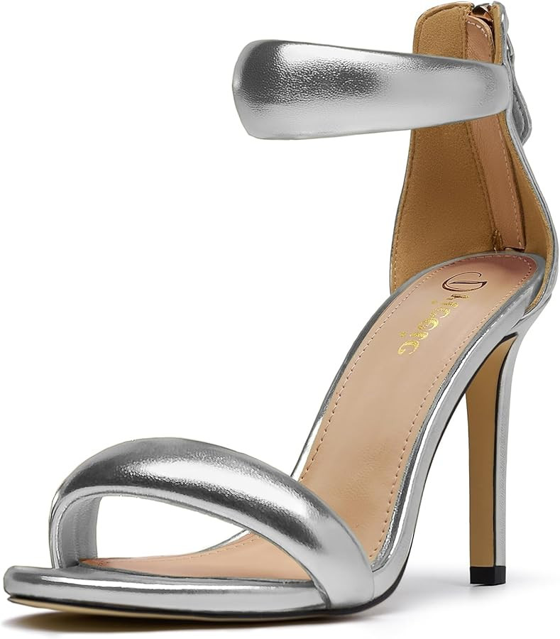 Women's Pump Open Toe Heel Sandals Back Zipper Round Ankle Strappy Stiletto Heels Sparkle Glitter... | Amazon (US)