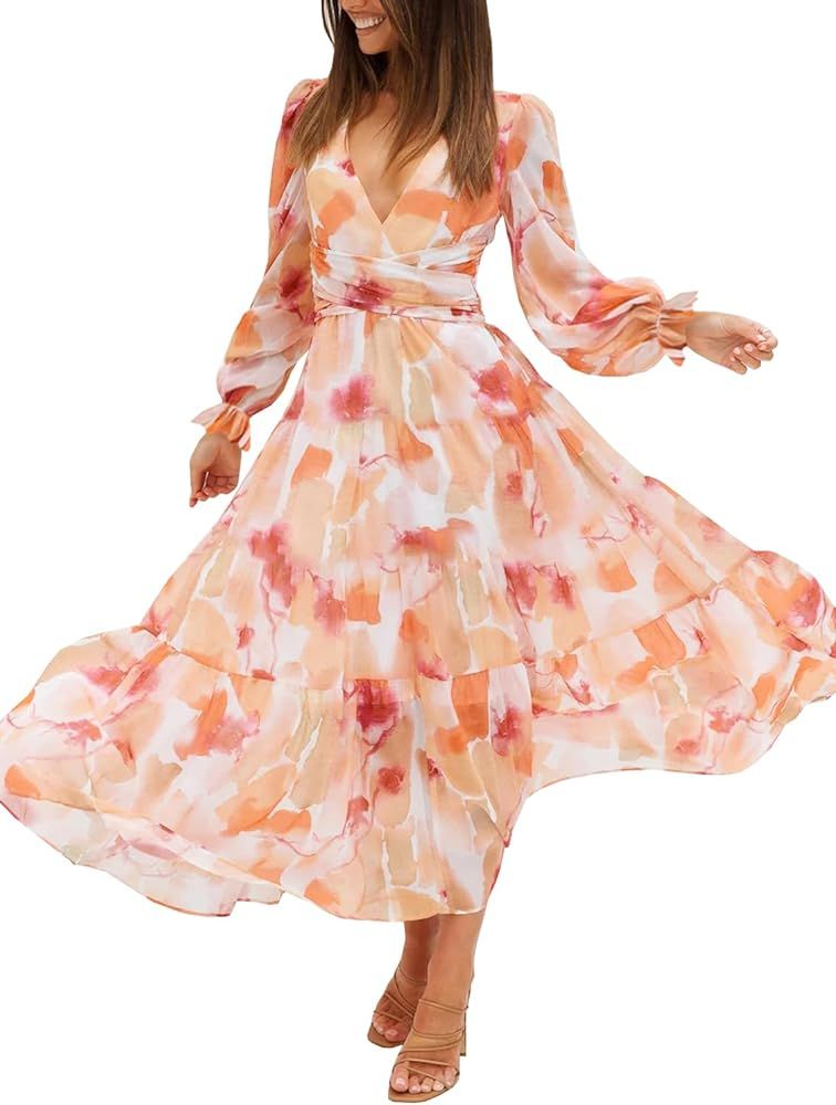 Sissyaki Women's Long Sleeve Boho Dress 2024 Spring Summer Maxi Dress Wedding Guest Casual Long D... | Amazon (US)