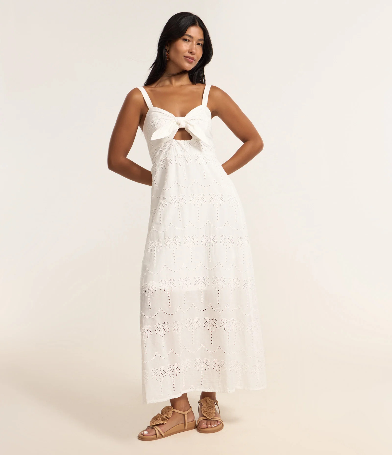 Vestido New Midi com Nózinho Frontal e Estampa Tropical Branco - Lojas Renner | Renner (BR)